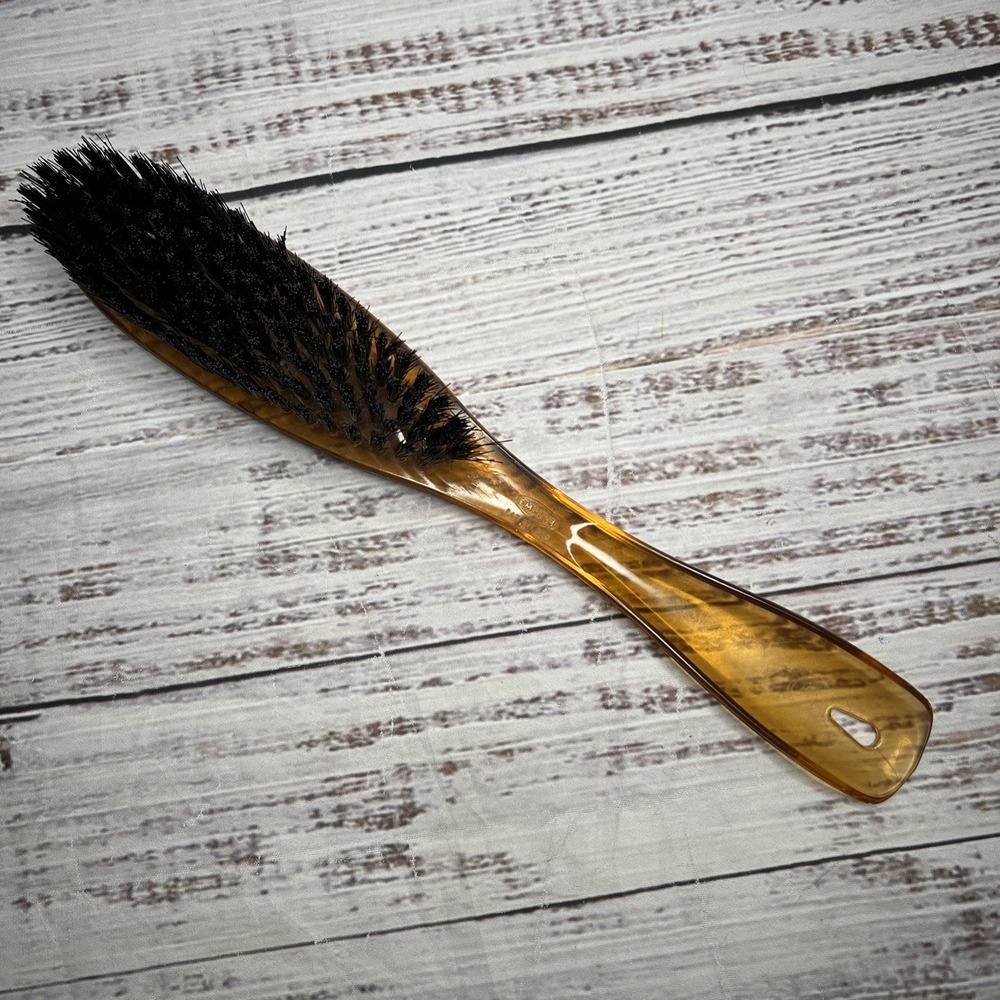 Vintage MCM Empire Lucite Brush Amber Black Nylon Bristles Made In U.S.A.